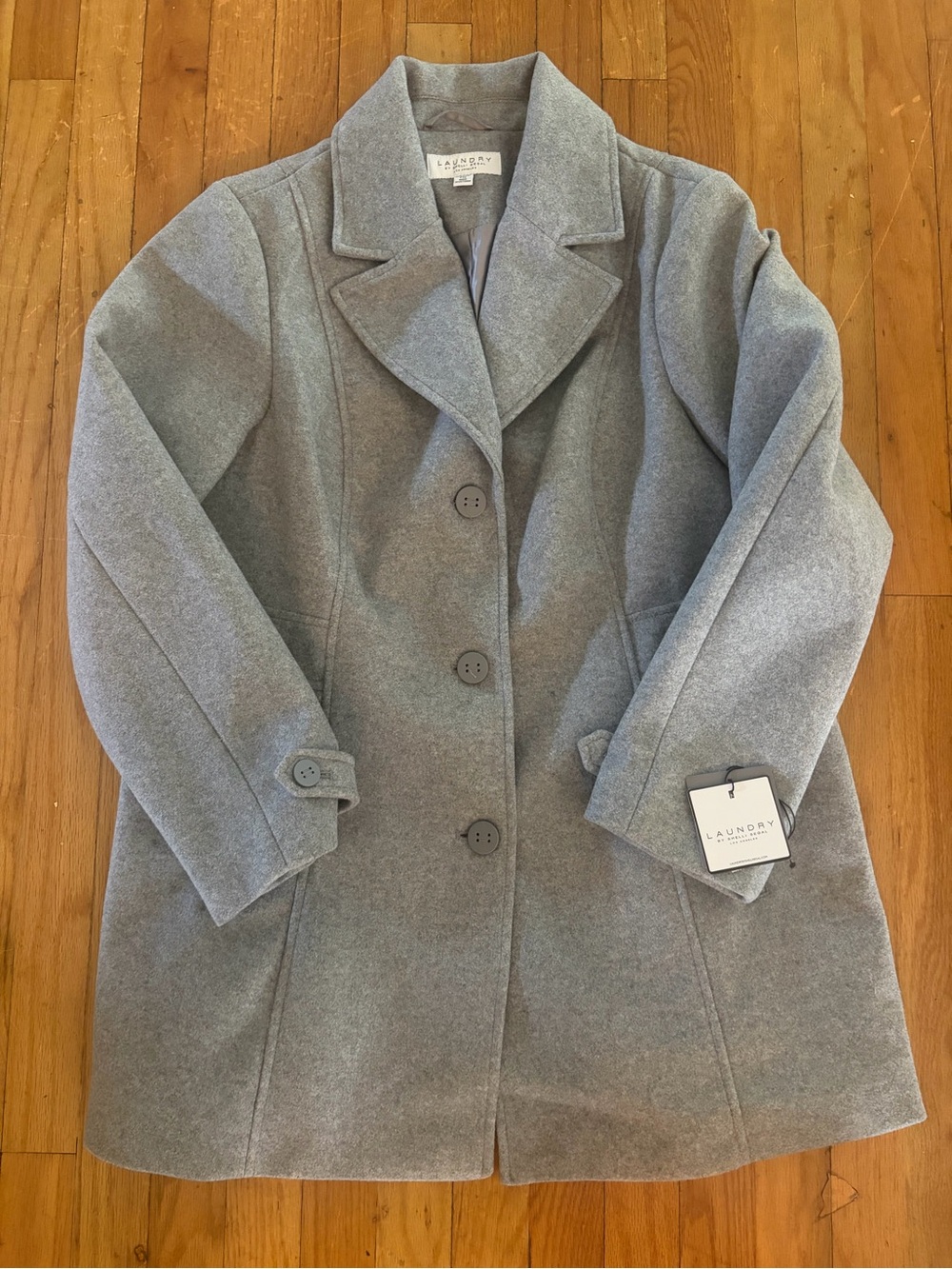 Laundry By Shelli Segal Gray Wool Alternative Single Breasted Walker Pea Coat